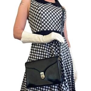 Vintage Nordstrom Black Leather Box Purse Crossbody Handbag - Made in Italy